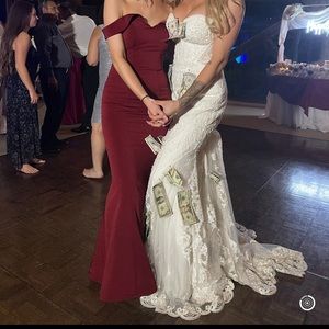 Maroon off shoulder prom dress gown